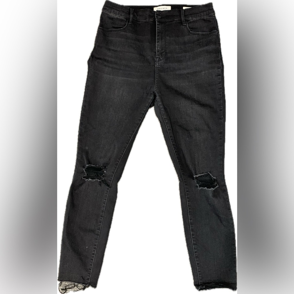 PacSun High Rise Ankle Jeggings‎ Disgressed Raw Hem Black Women’s Size 30